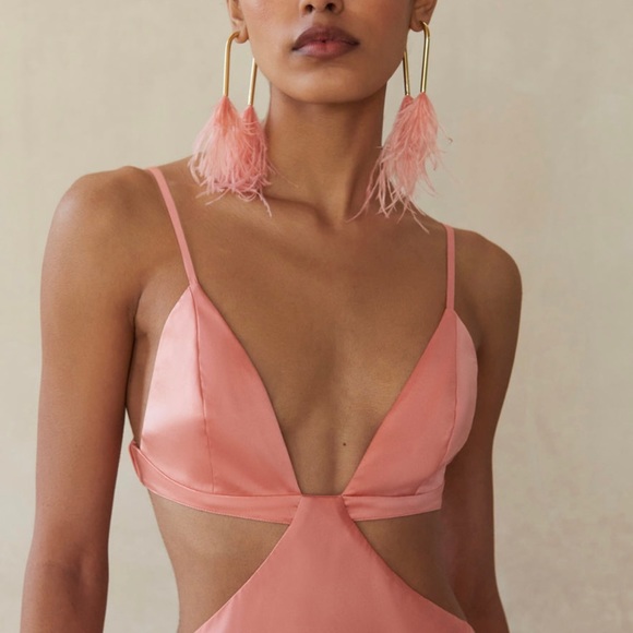 Cult Gaia Womens Raisa Feather Trim Cut-Out Evening Dress - Picture 4 of 5